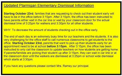 Updated Dismissal Information starting on October 23rd, 2023